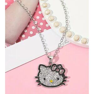 Hello Kitty Rhinestone Silver Pendant Necklace Sparkling Charm Adjustable Chain